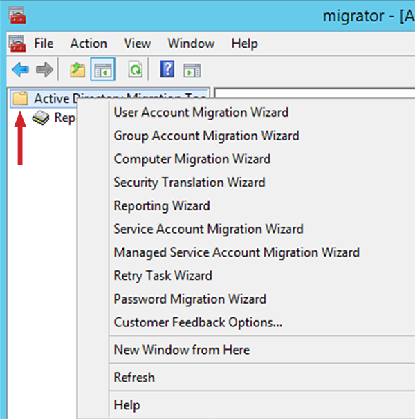 Figure 7: List of migration options