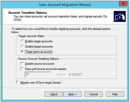 Figure 8: The “Account Transition Options” dialog