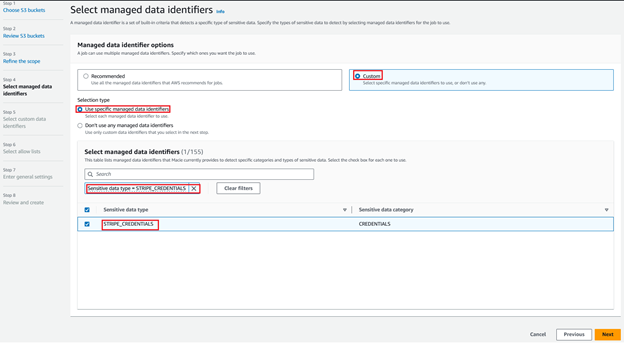 Figure 5: Select managed data identifier