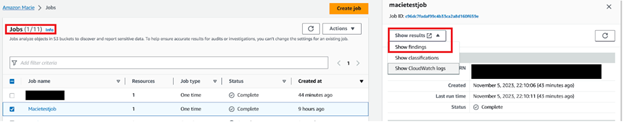 Figure 7: Select the job and then select Show findings