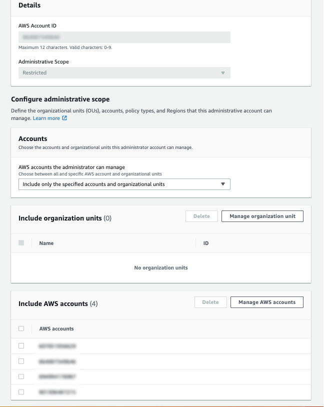Figure 7: Add multiple sub-accounts or an OU that you need the admin restricted to