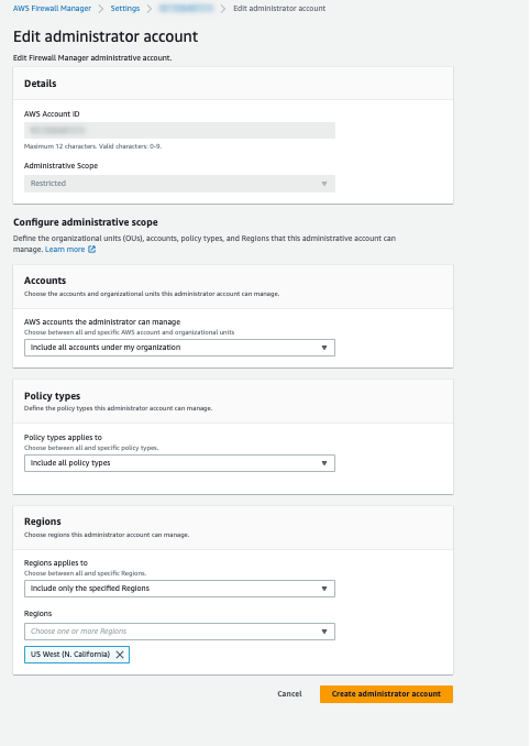 Figure 8: Restricting admin privileges only to the US West (N California) Region