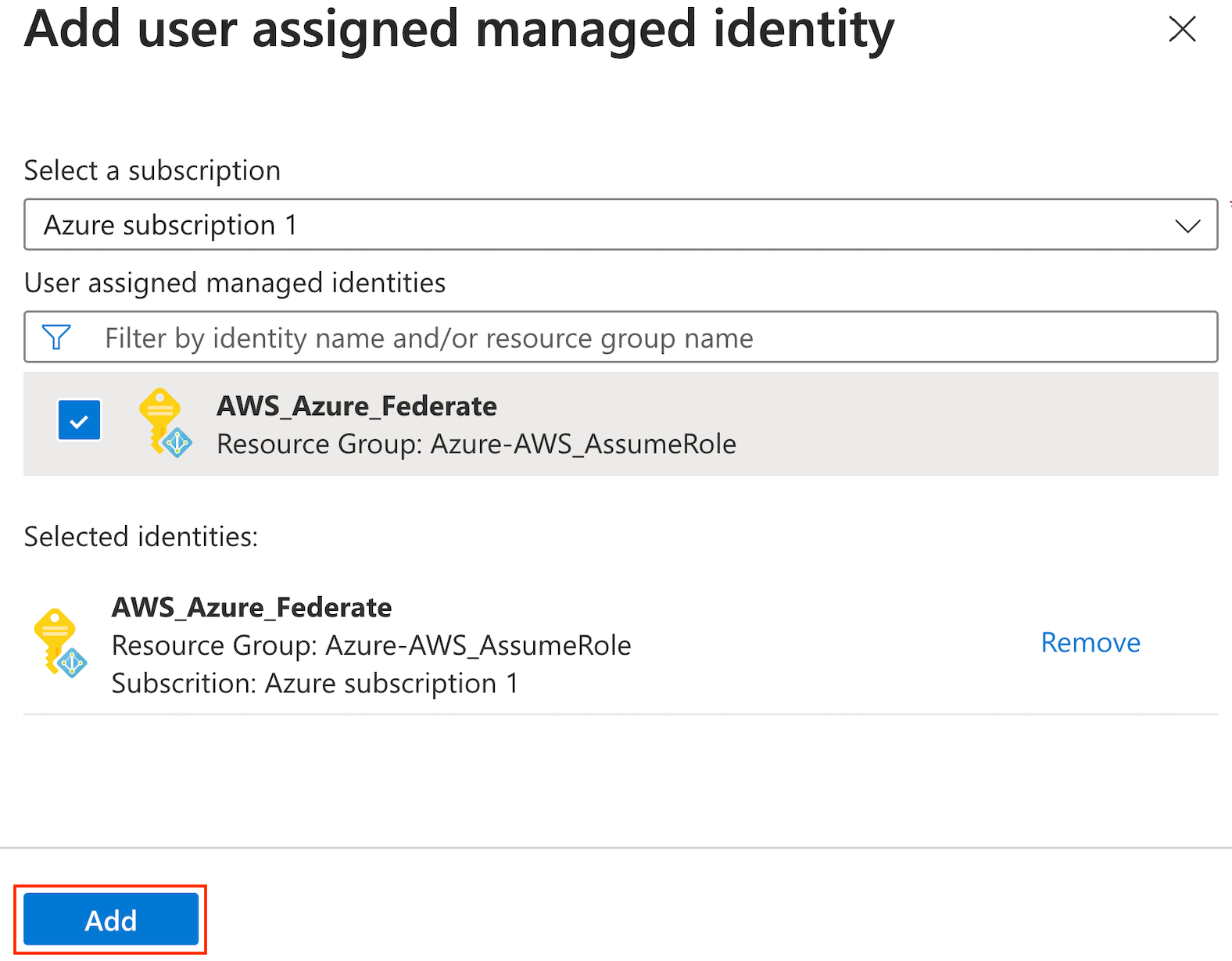 Figure 10: Add a user assigned managed identity