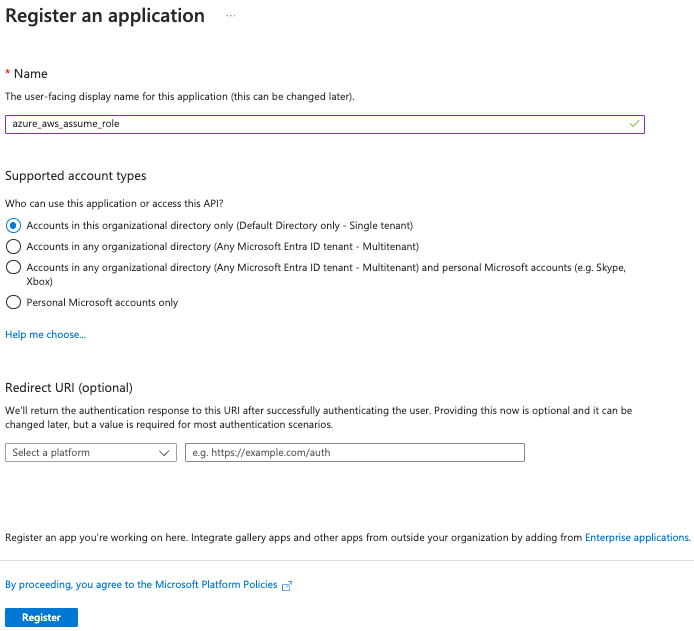 Figure 2: Register an application in the Azure portal