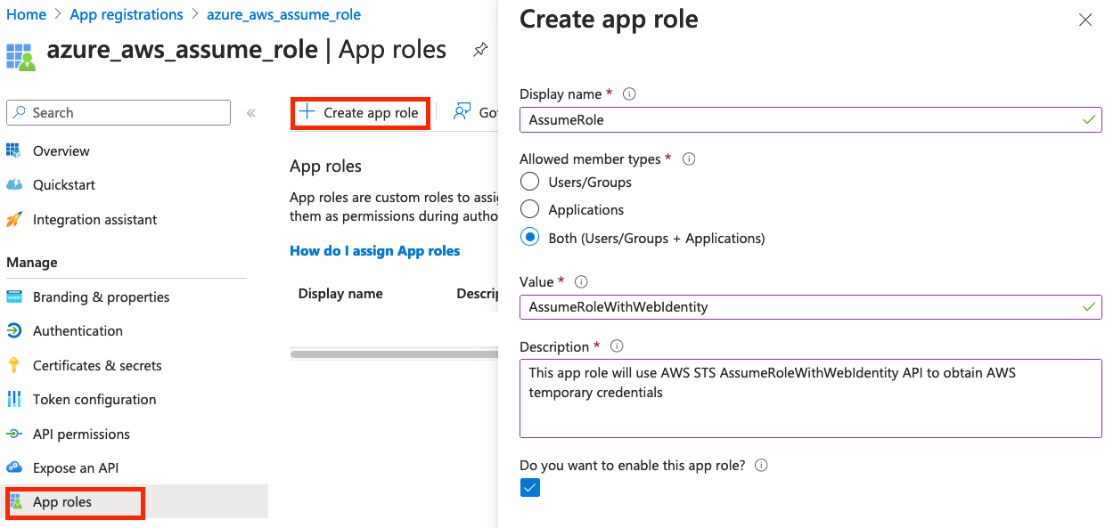 Figure 4: Create and enable an application role