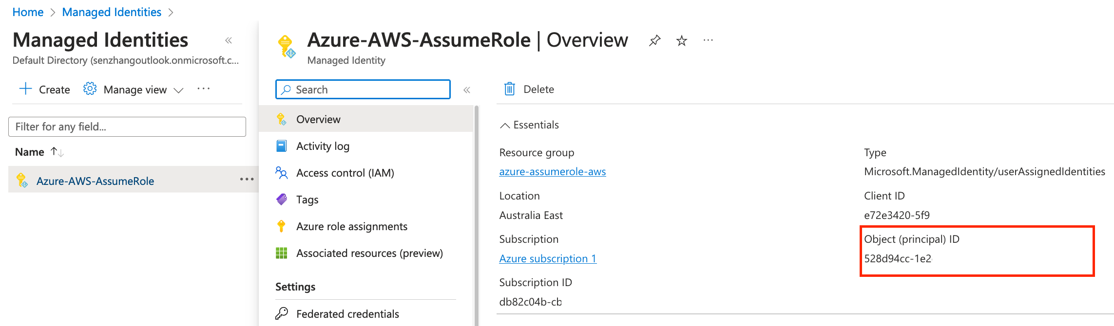 Figure 5: Find the ObjectID of the managed identity