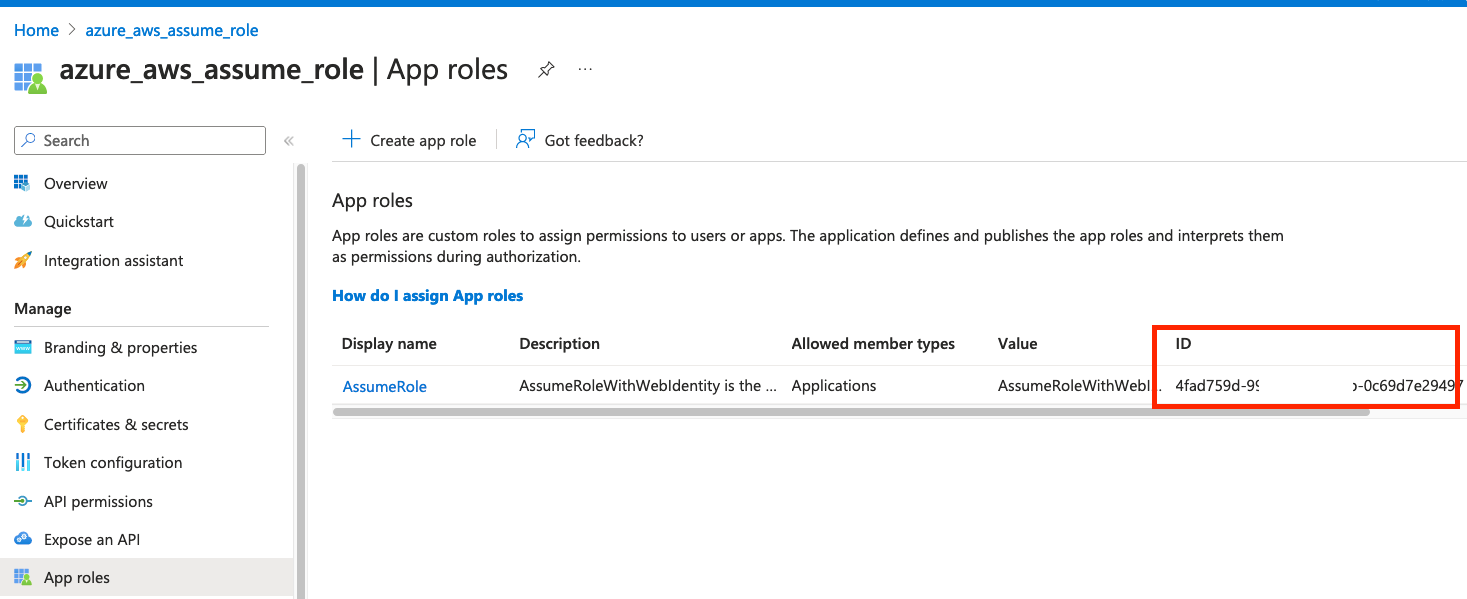 Figure 6: Find the ID of the application role