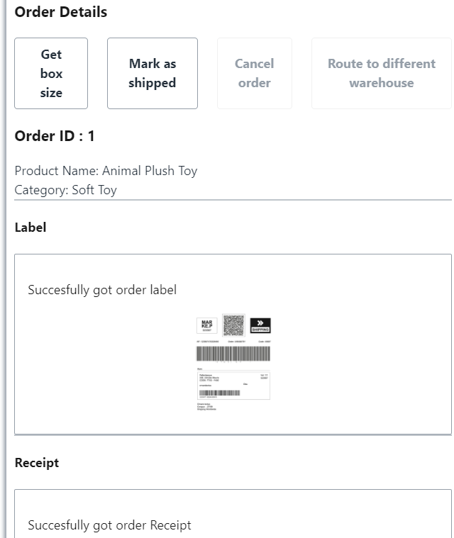 Figure 3: Order Details for Julian, showing permitted actions