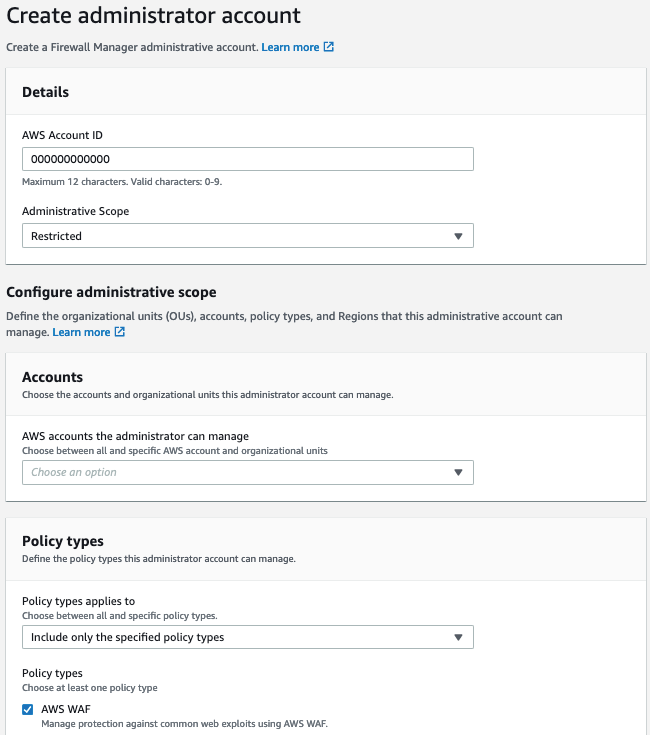 Figure 2: AWS Firewall Manager administrator account delegation