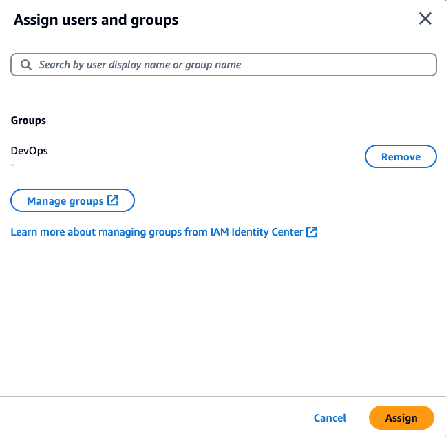 Figure 5: Assign user and group access to Amazon Q Developer