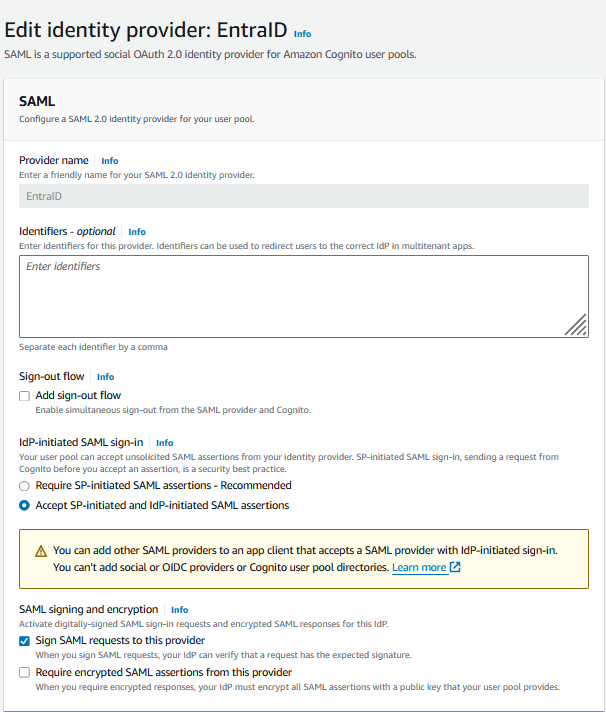 Figure 15: Enabling signing SAML request