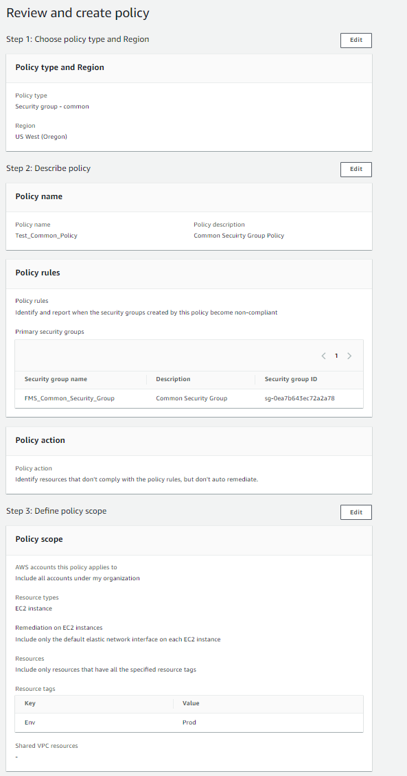 Figure 2: Summary of Common Security Group policy
