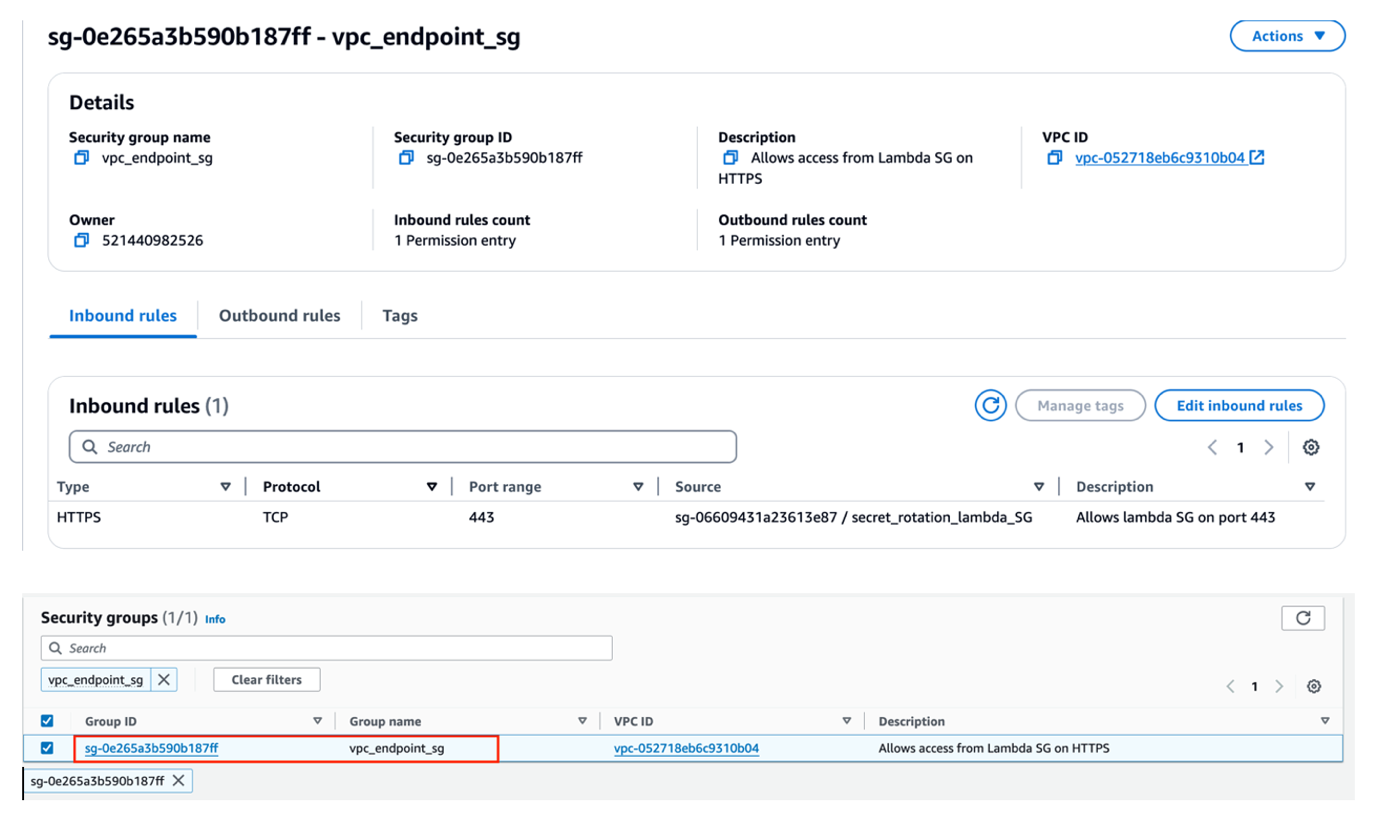 Figure 12: Attaching the security group to the VPC endpoint