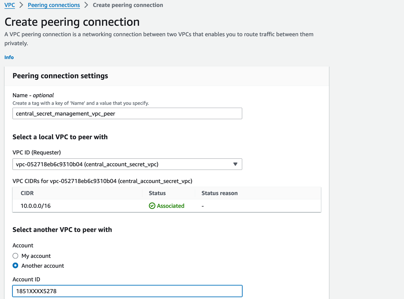 Figure 13: Create VPC peering connection