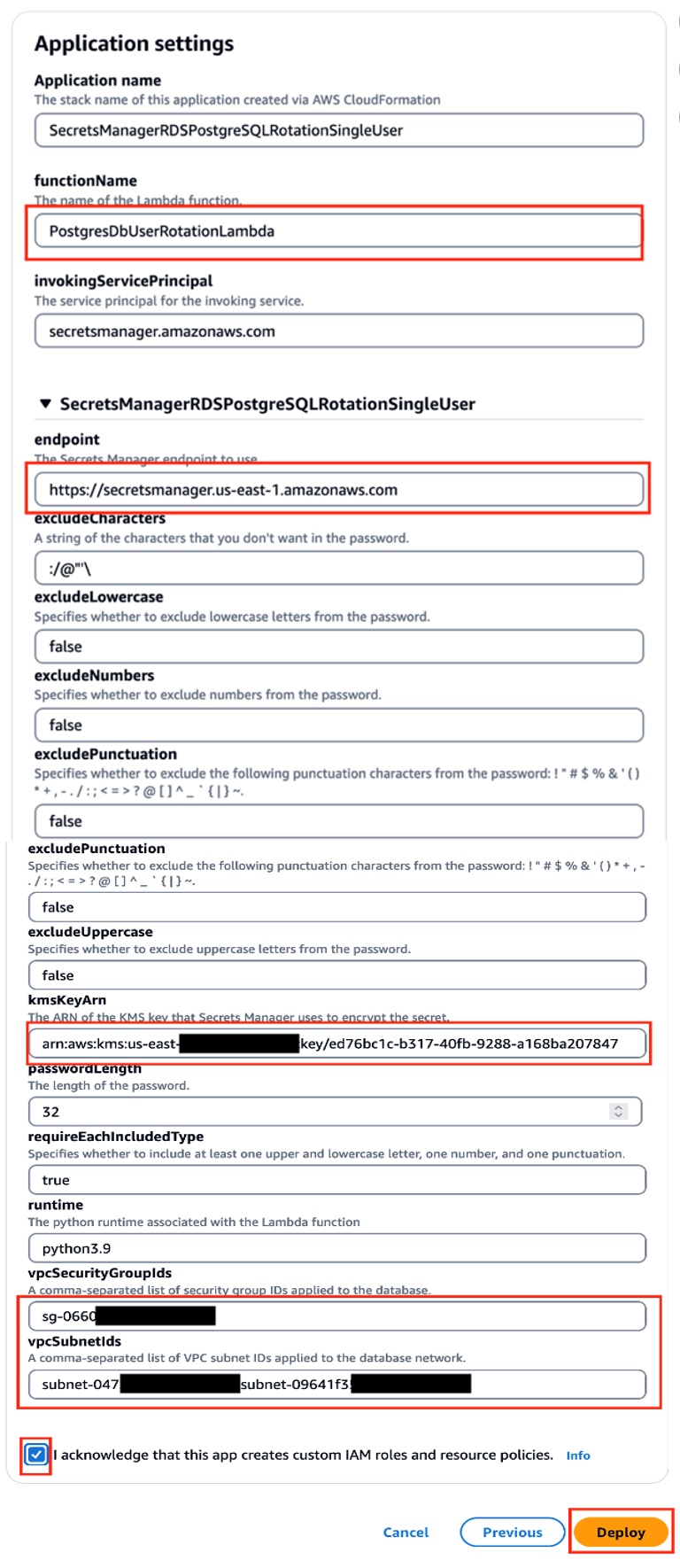 Figure 7: Set up rotation Lambda configuration