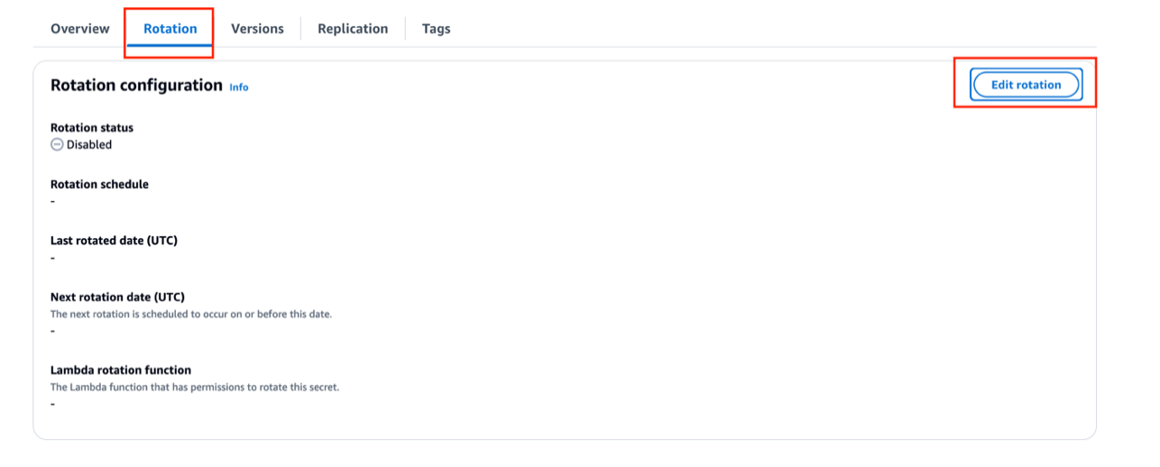 Figure 8: Editing the rotation in the Secrets Manager console