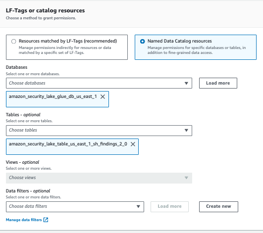 Figure 7: Table grant on target permissions