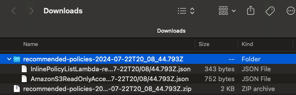 Figure 7: Downloaded recommended policies as JSON files