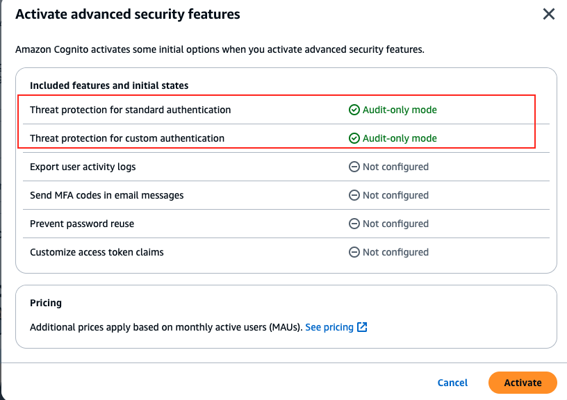 Figure 2: Activate advanced security features