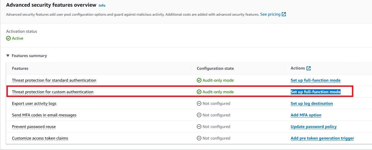 Figure 3: Activate threat protection for custom authentication flow