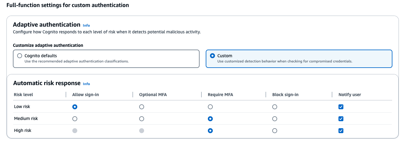 Figure 5: Adaptive authentication configuration