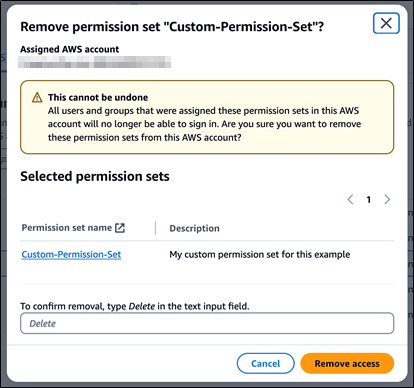 Figure 12: Permission set removal in IAM Identity Center