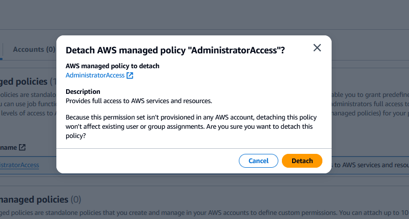 Figure 13: Managed policy removal from a permission set