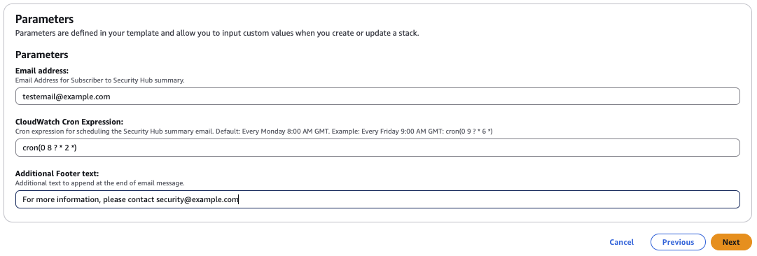 Figure 12: Enter CloudFormation parameters