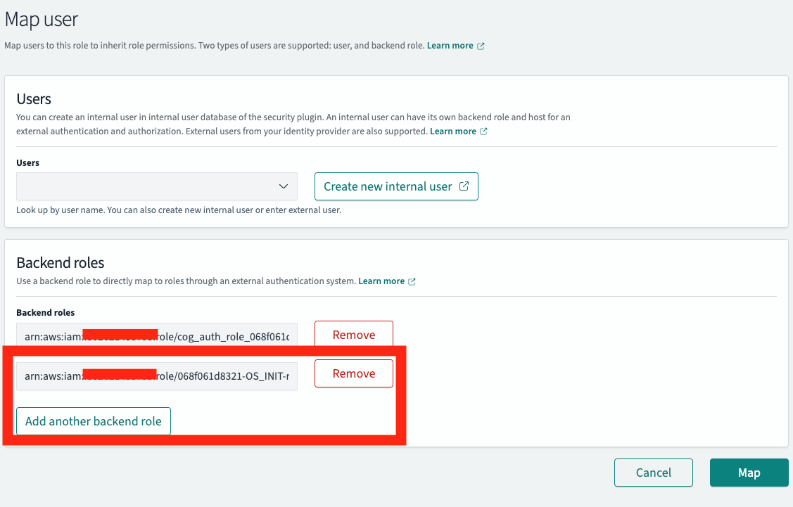 Figure 14: Mapping the role on the Security page in the OpenSearch console