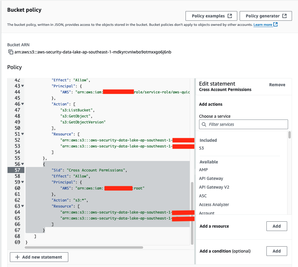 Figure 22: The S3 bucket policy with the relevant sections that needed to be deleted