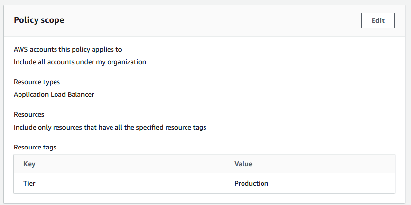 Figure 12: The Firewall Manager security policy scope has been updated to include a resource tag