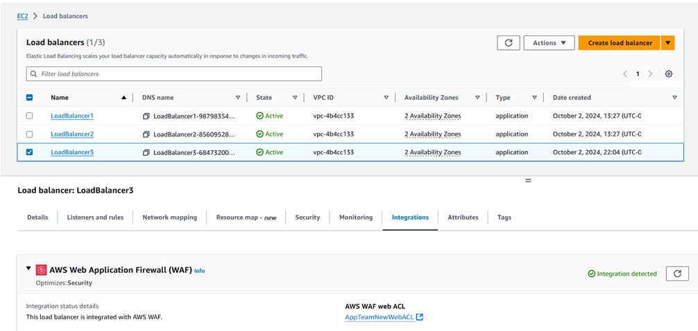 Figure 13: A new ALB associated with a custom WAF web ACL