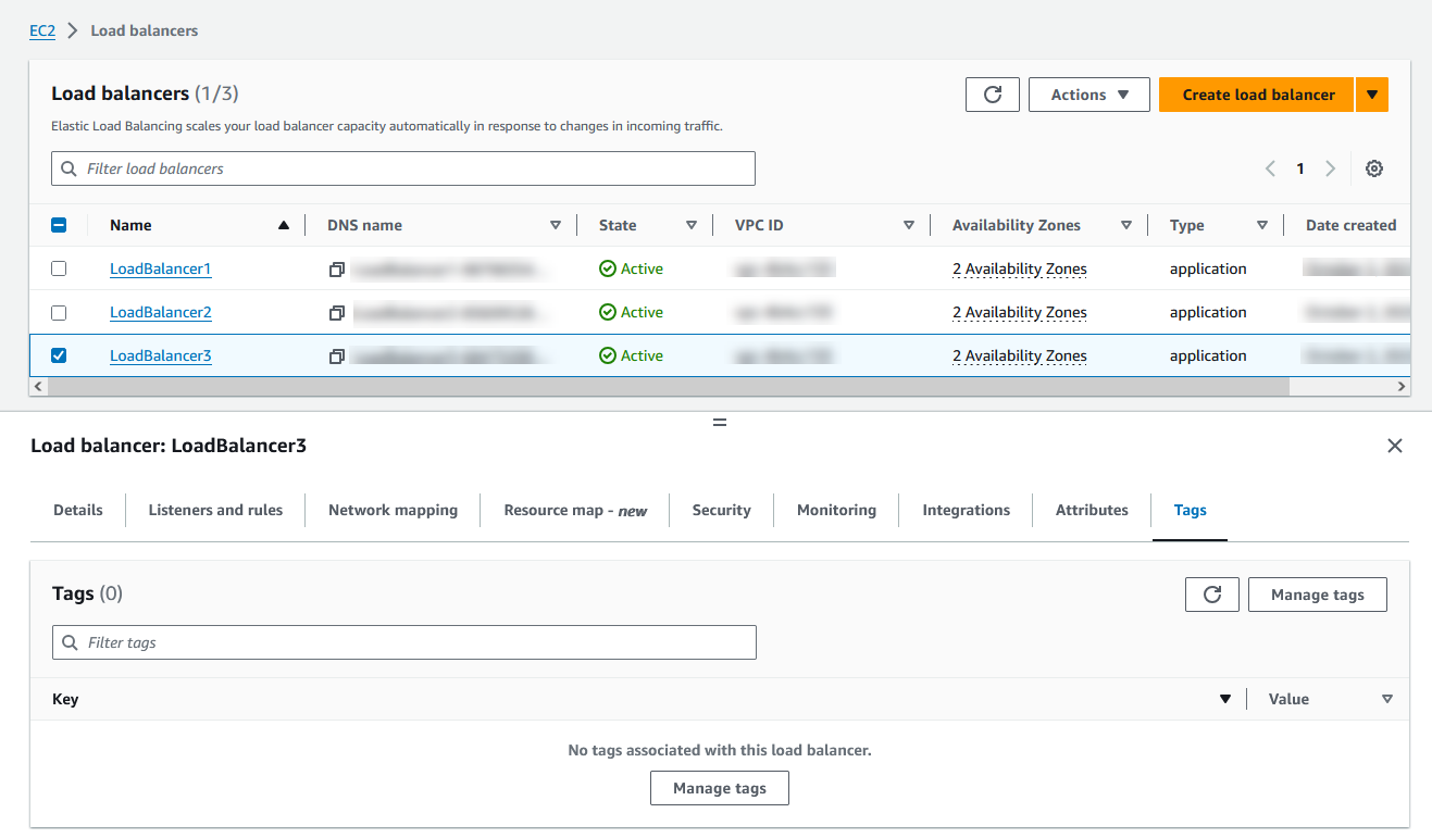 Figure 14: A new ALB that is out of scope with a security policy