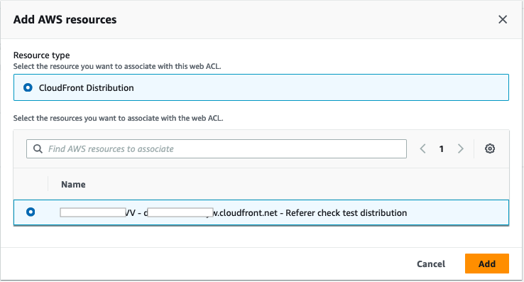 Figure 13: Select CloudFront distribution to associate with sample-webacl