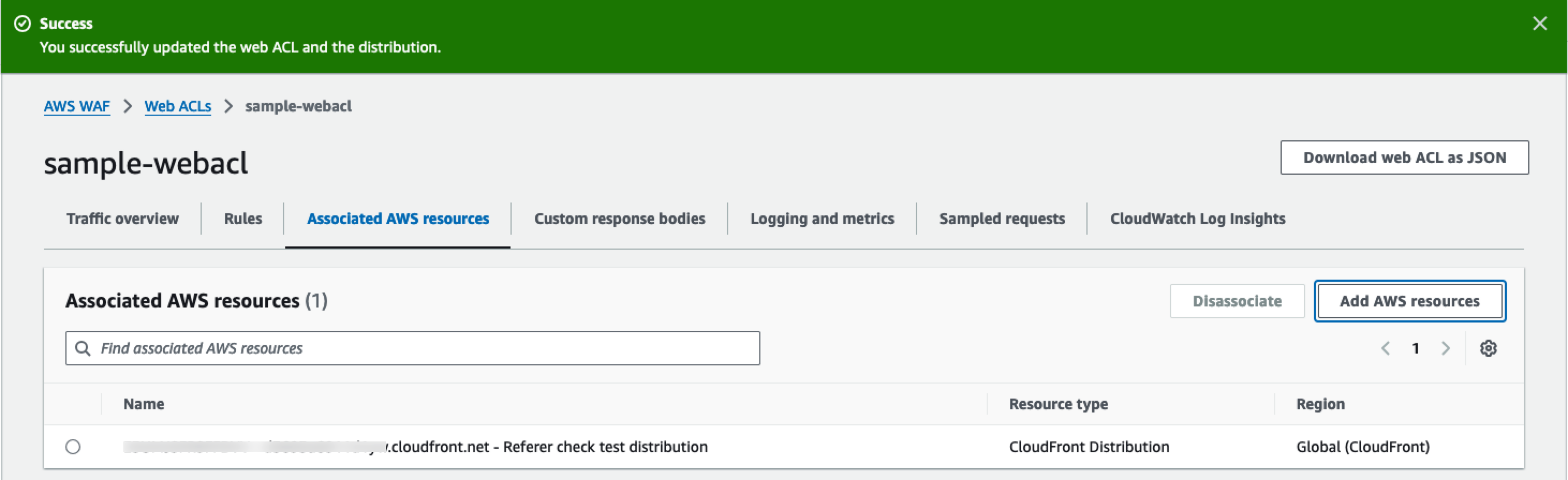 Figure 14: Web ACLs and Associated AWS resources
