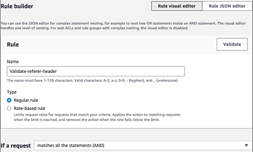 Figure 20: Rule name and match condition