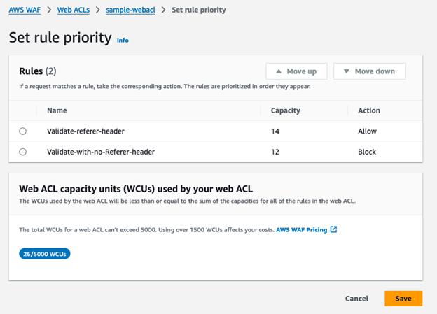 Figure 30: Rule priority and web ACL units used the web ACL.