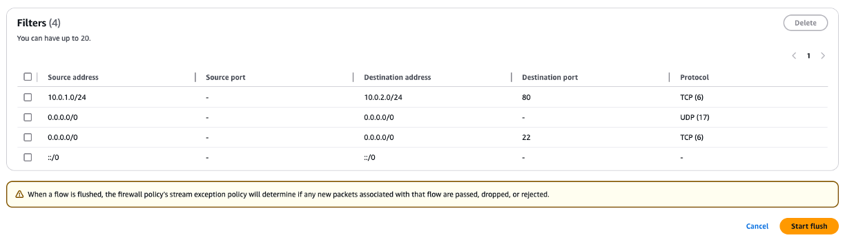 Figure 5: Start flush from previous flow capture filter