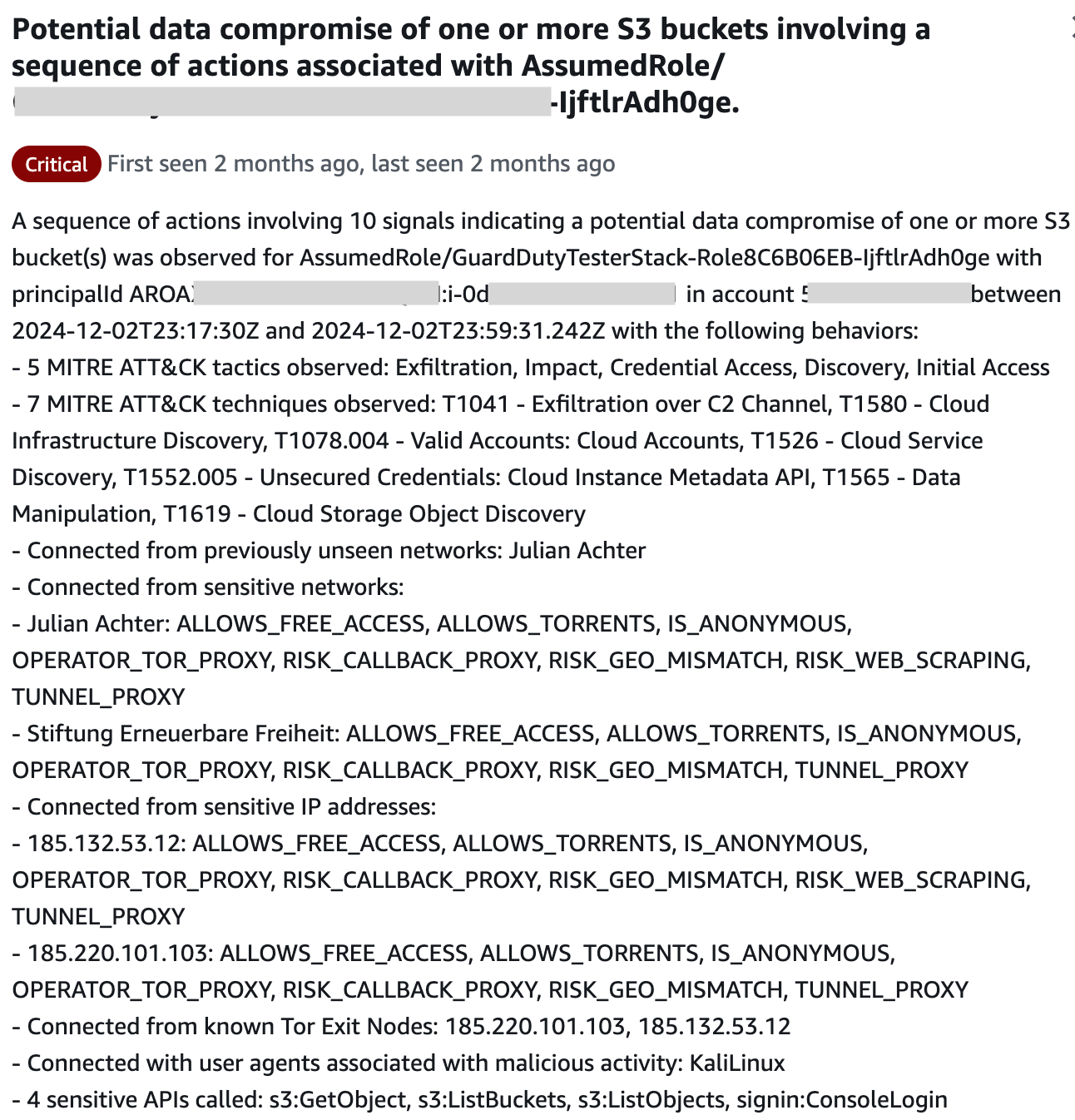 Figure 3: GuardDuty finding summary visible in the service console