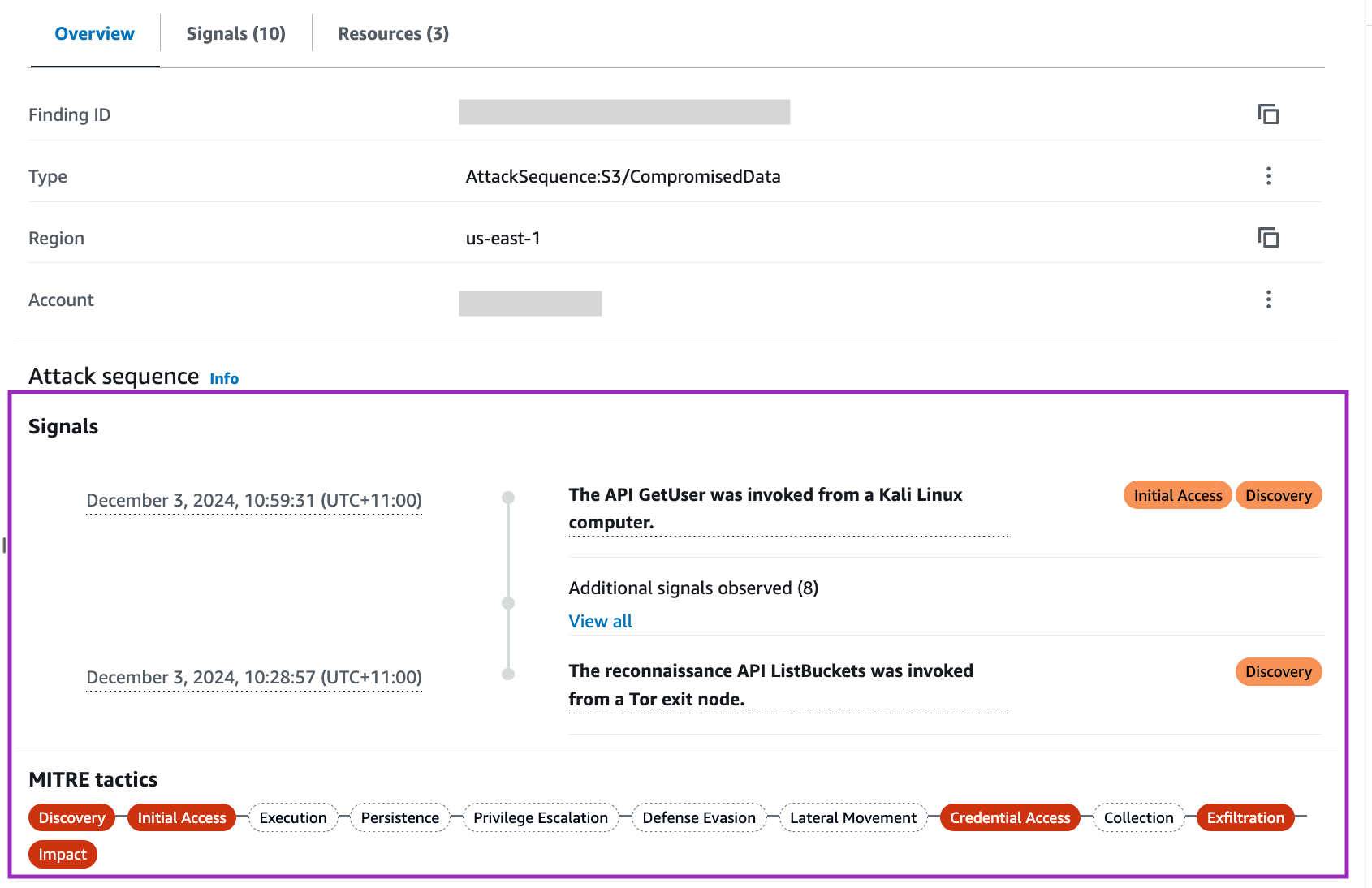 Figure 4: Signals and MITRE tactics alignment