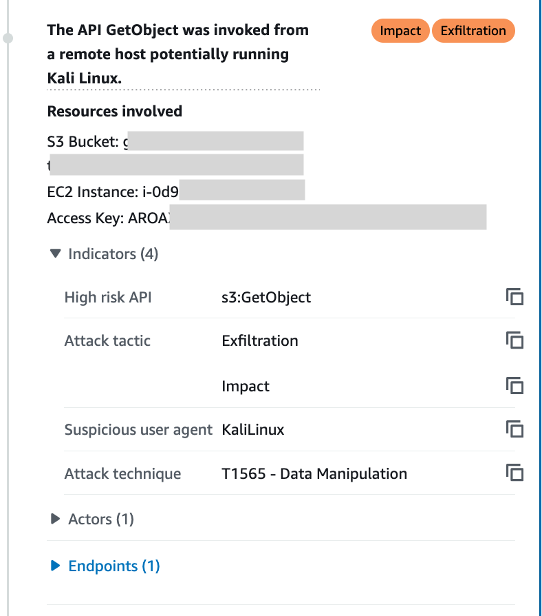 Figure 5: Details for a single signal within a GuardDuty attack sequence finding