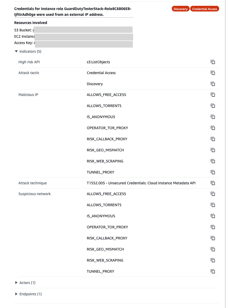 Figure 6: Details of TTPs associated with an indicator within a GuardDuty attack sequence finding