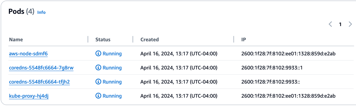 Figure 1: EKS cluster node list