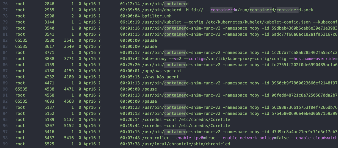 Figure 2: EKS node process ID list