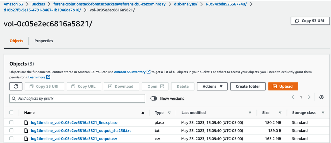 Figure 9: Completed disk investigation artifacts for EKS