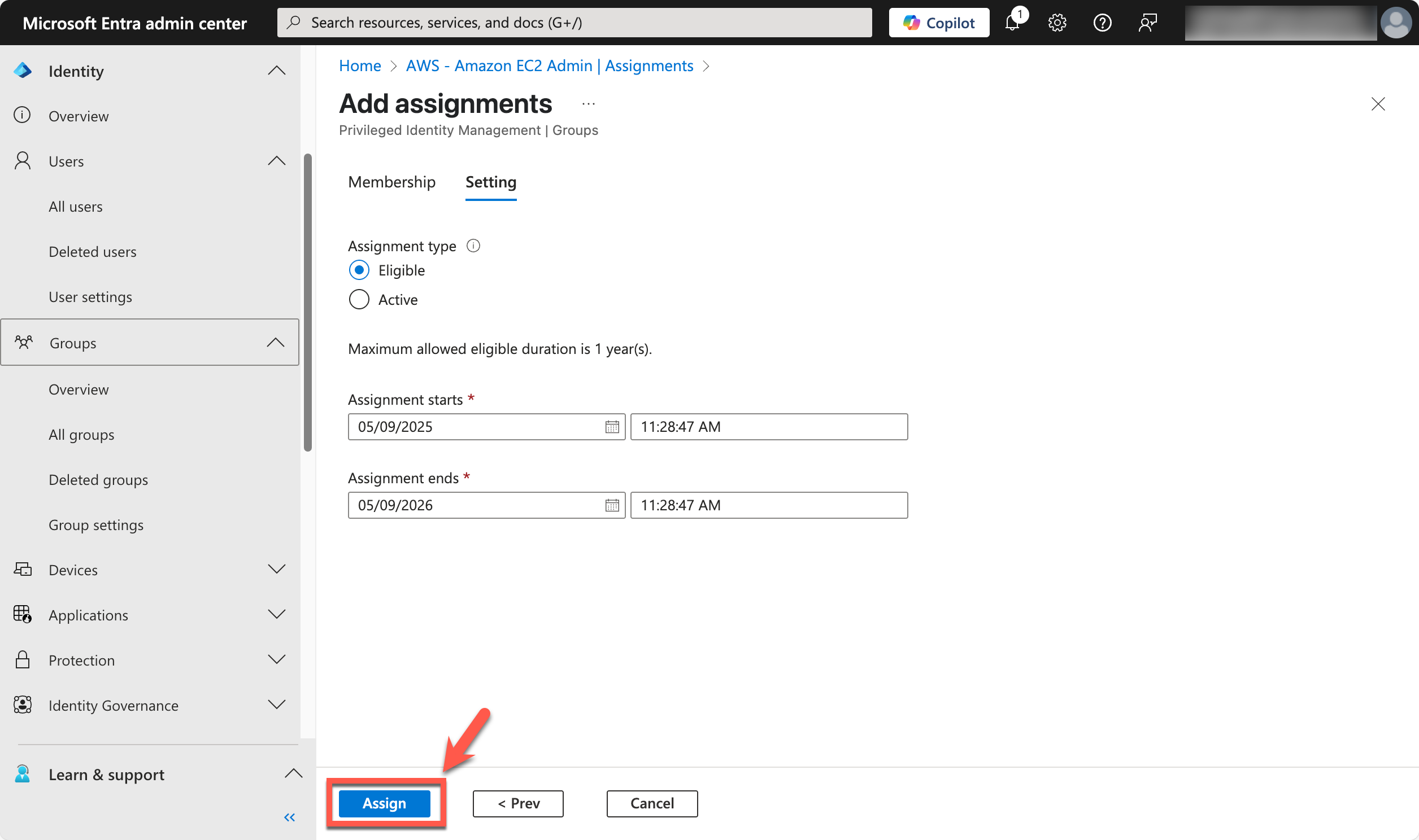 Figure 10 – Completing the eligibility assignment