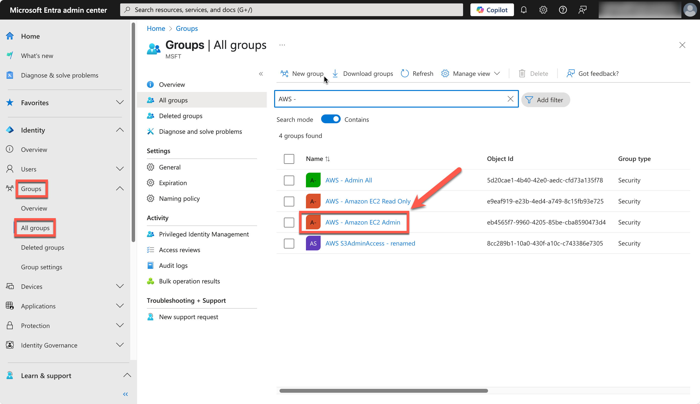 Figure 3 – Selecting groups for PIM enablement