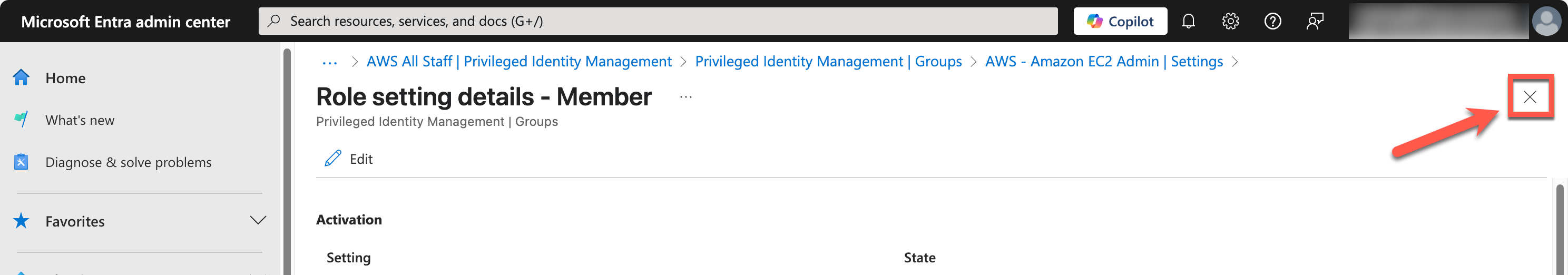 Figure 7 – Closing the Role setting details – Member blade