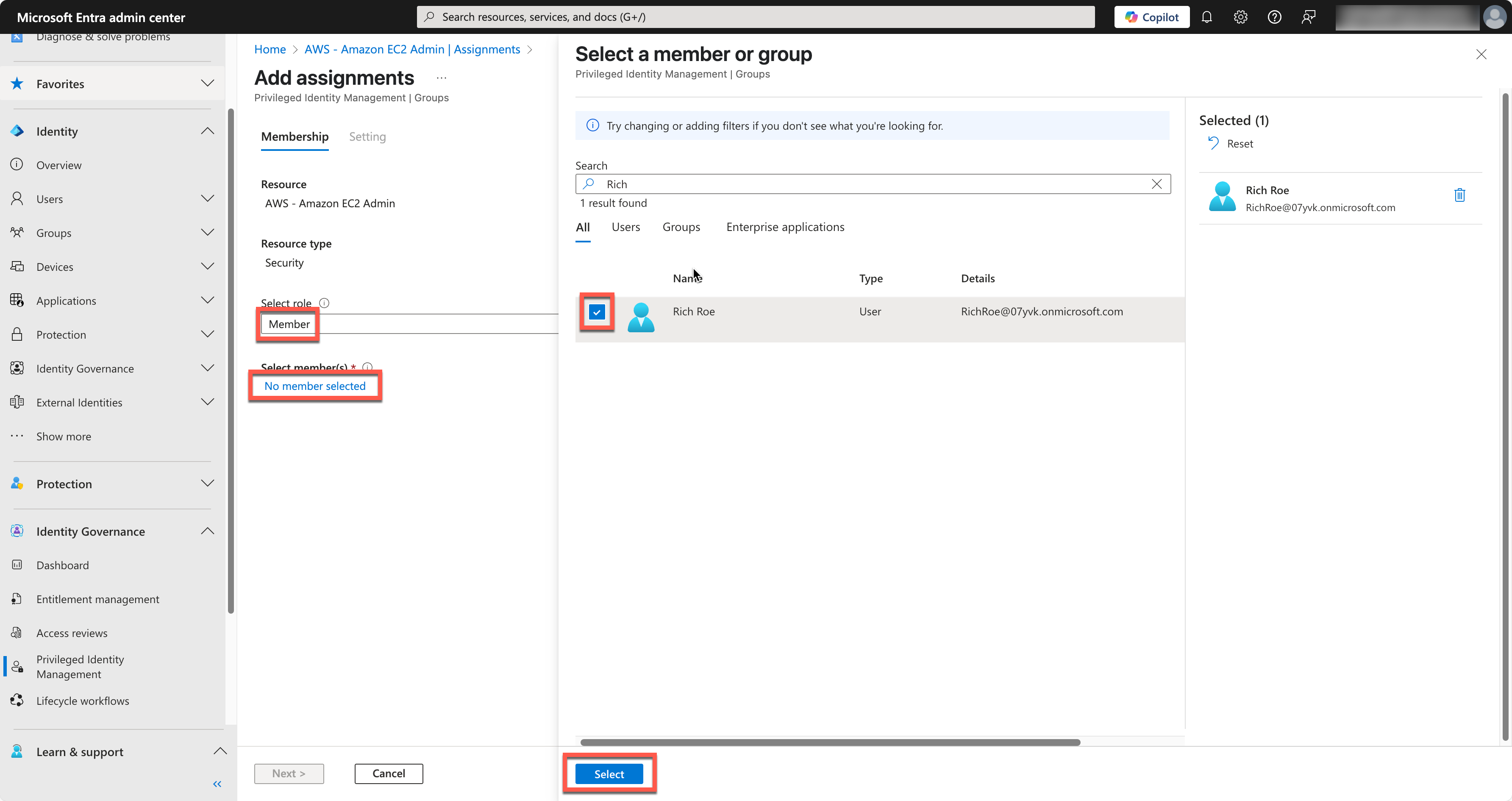 Figure 9 – Adding the test user as an eligible identity for PIM activation to the group