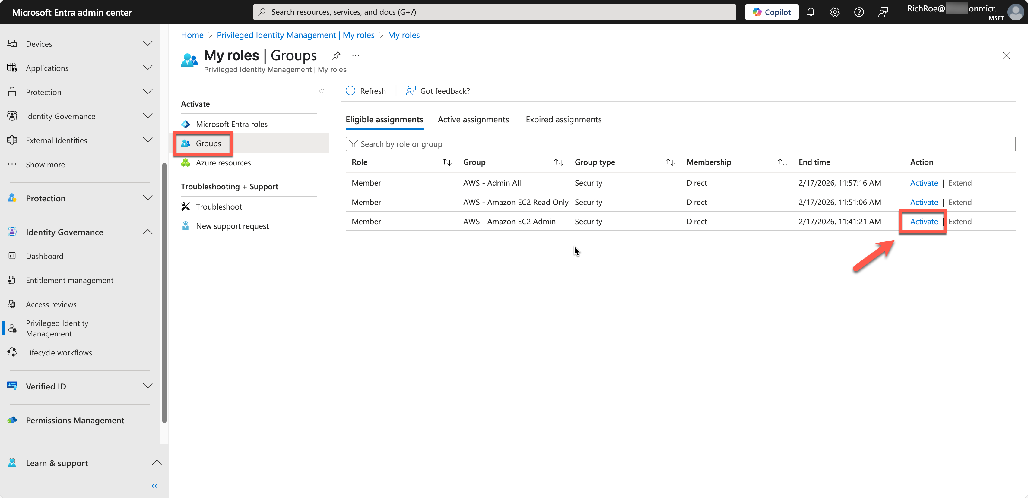 Figure 12 – Activating the just-in-time group membership